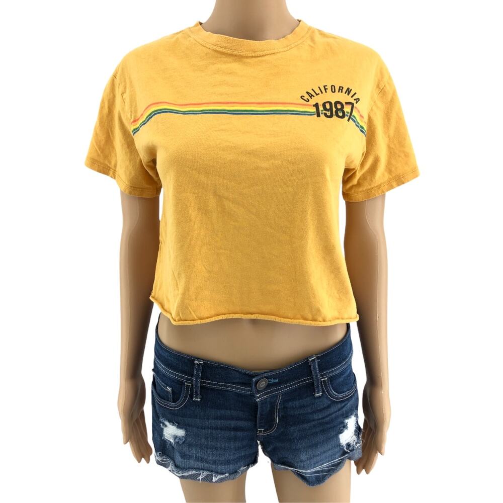 Awake SMALL Yellow Cold Crush California 1987 Crop Top Tee Short Sleeve Crew